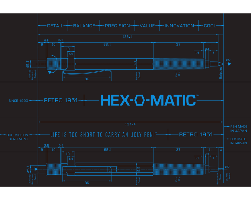 HEX-O-MATIC - Bolígrafo plateado