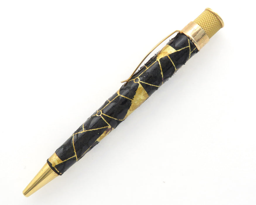 Retro51 Tornado PROOF - Black/Gold Geometric Pattern Leather Wrap Ballpoint Pen