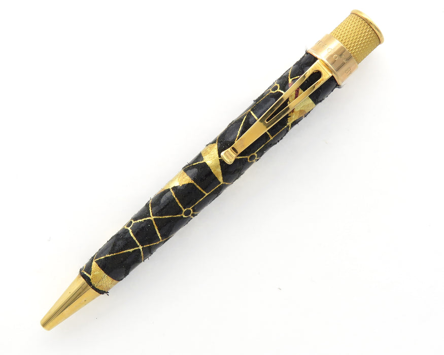 Retro51 Tornado PROOF - Black/Gold Geometric Pattern Leather Wrap Ballpoint Pen