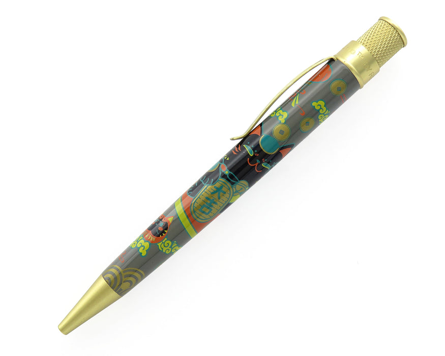 Retro51 Tornado PROOF - Lucky Cat in Warm Gray Ballpoint Pen with Brass Trim