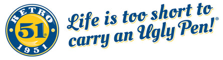 Retro51 rounded icon and slogan reading 'Life is too short to carry an Ugly Pen!'