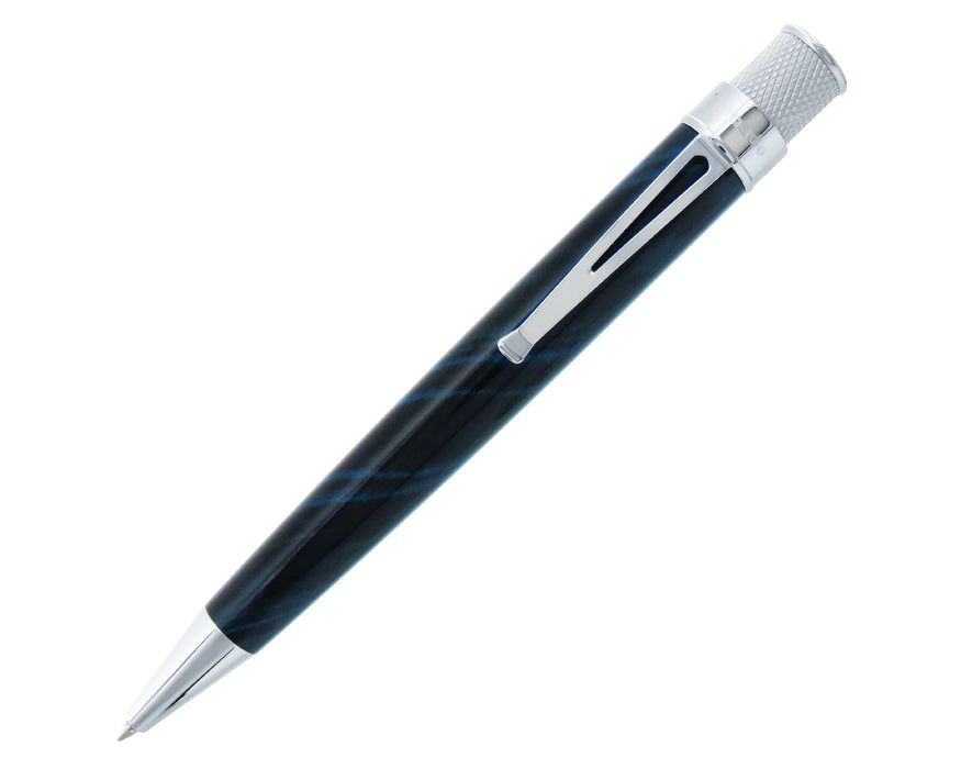 R51 Vault - Blue Stripe Ebonite Rollerball with Chrome