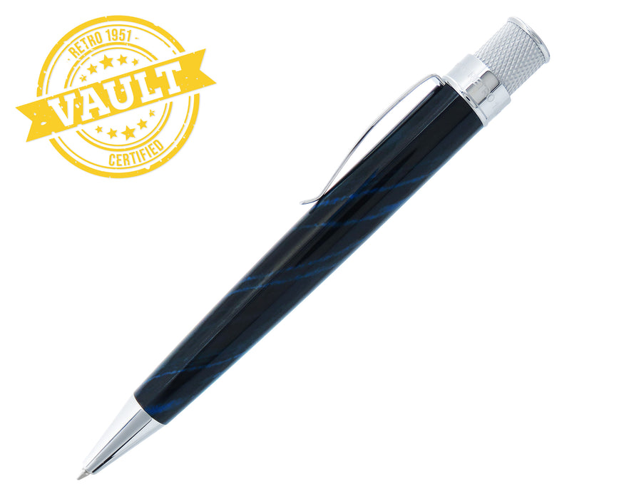 R51 Vault - Blue Stripe Ebonite Rollerball with Chrome