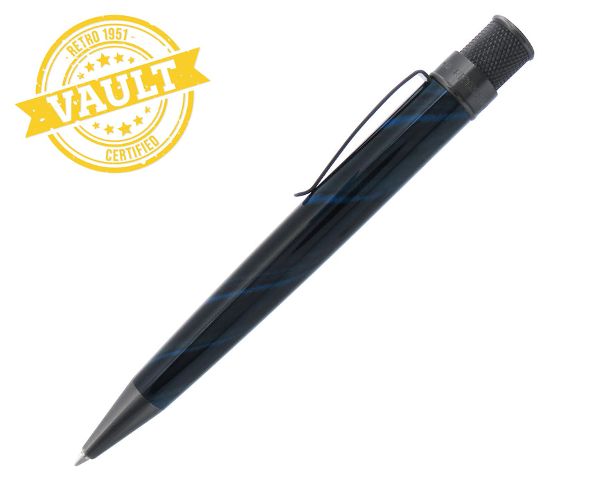 R51 Vault - Blue Stripe Ebonite Rollerball with Black Nickel