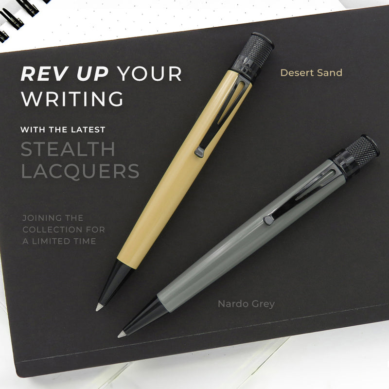 Rev Up your writing with the latest Stealth Lacquers - Nardo Grey and Desert Sand. Joining the collection for a limited time. 