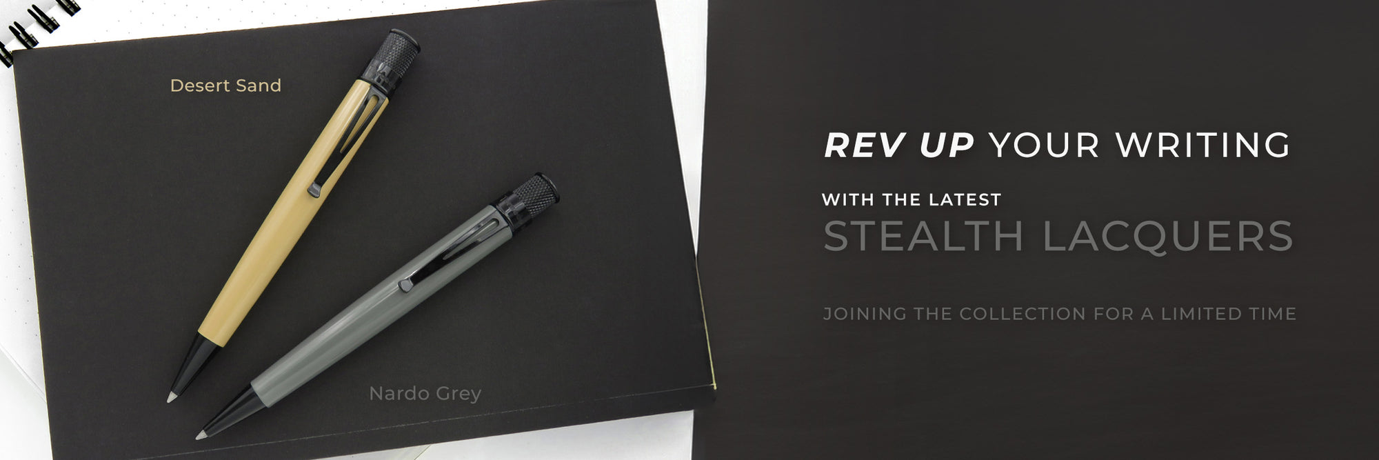 Rev Up your writing with the latest Stealth Lacquers - Nardo Grey and Desert Sand. Joining the collection for a limited time. 