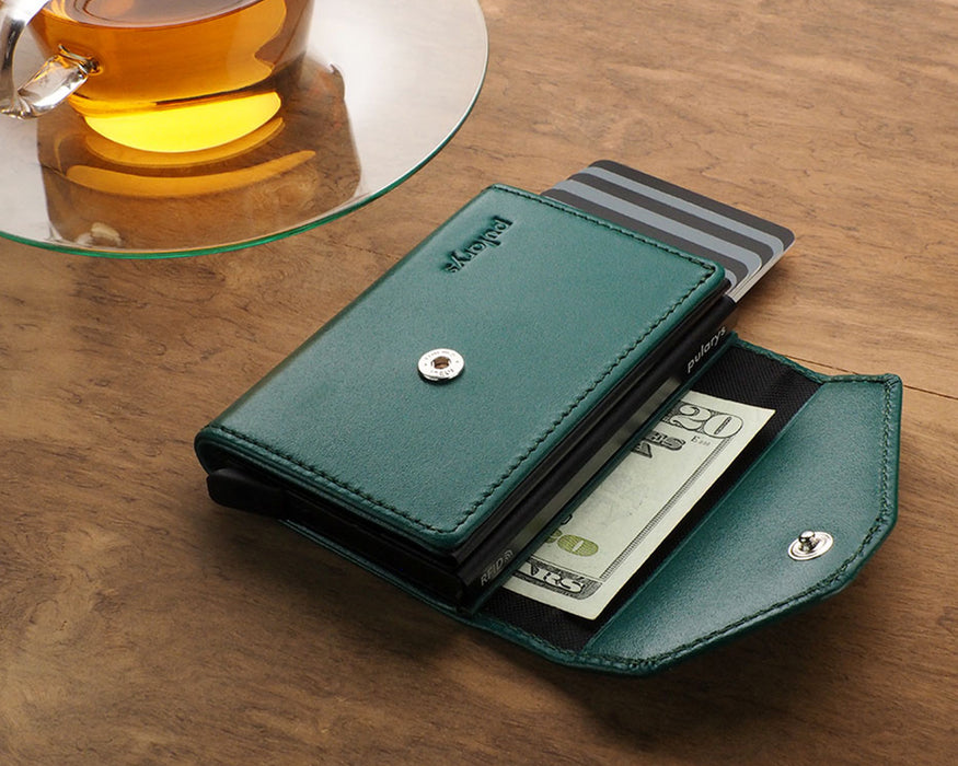 Pularys RAVEN RFID Wallet: Green Premium Italia Leather