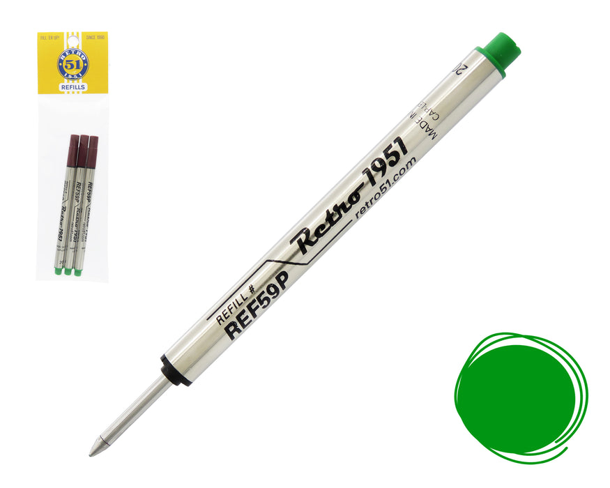 Recambio de bolígrafo sin tapa verde, paquete de 3
